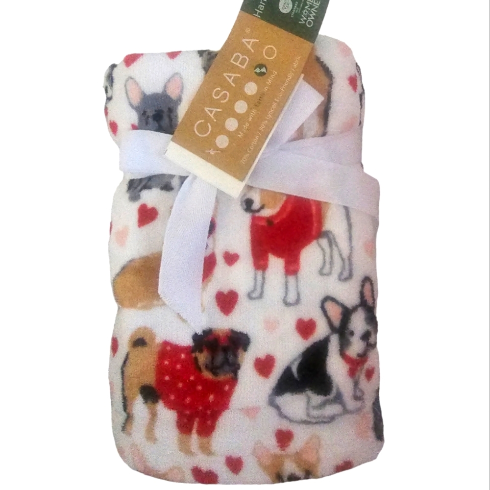 2 PC Dogs & Hearts Valentines Day Bath Hand Towels New